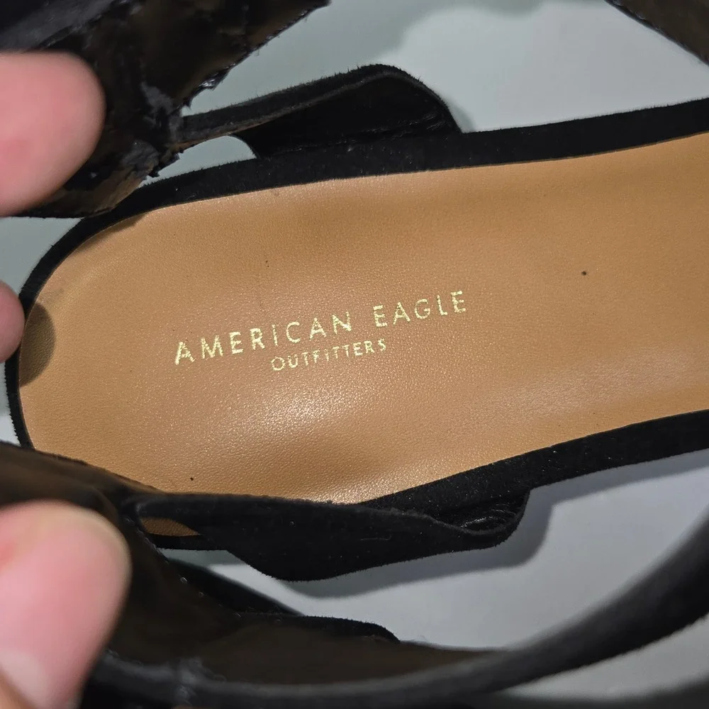 American Eagle Outfitters Black Suede Platform Wedge Sandals Women Size 10